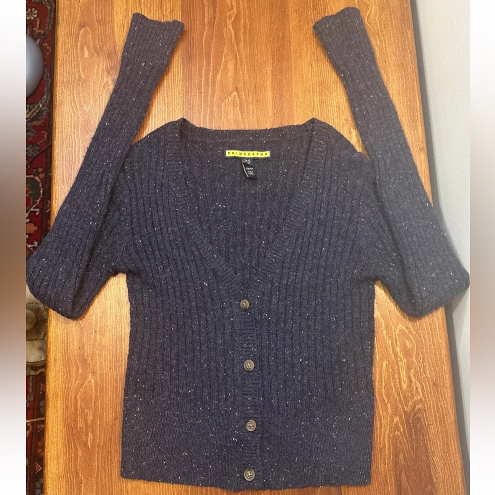 Prince & Fox Women’s XS Navy Blue Tweed Cardigan Button Down Sweater Womens